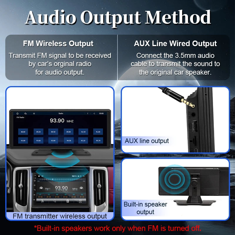 Reproductor de vídeo Multimedia con Radio para espejo de coche de 10,26 pulgadas, pantalla Universal inalámbrica Carplay Android Auto con Bluetooth AUX USB