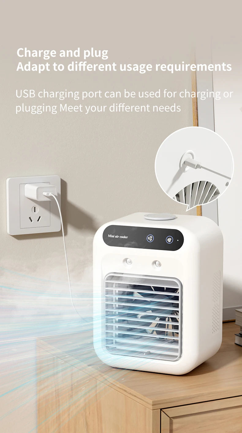 Aire acondicionado portátil, ventilador enfriador, humidificador, ventilador de ventilación de CA para coche, refrigeración de verano, fragancia, refrigerador, viaje de oficina