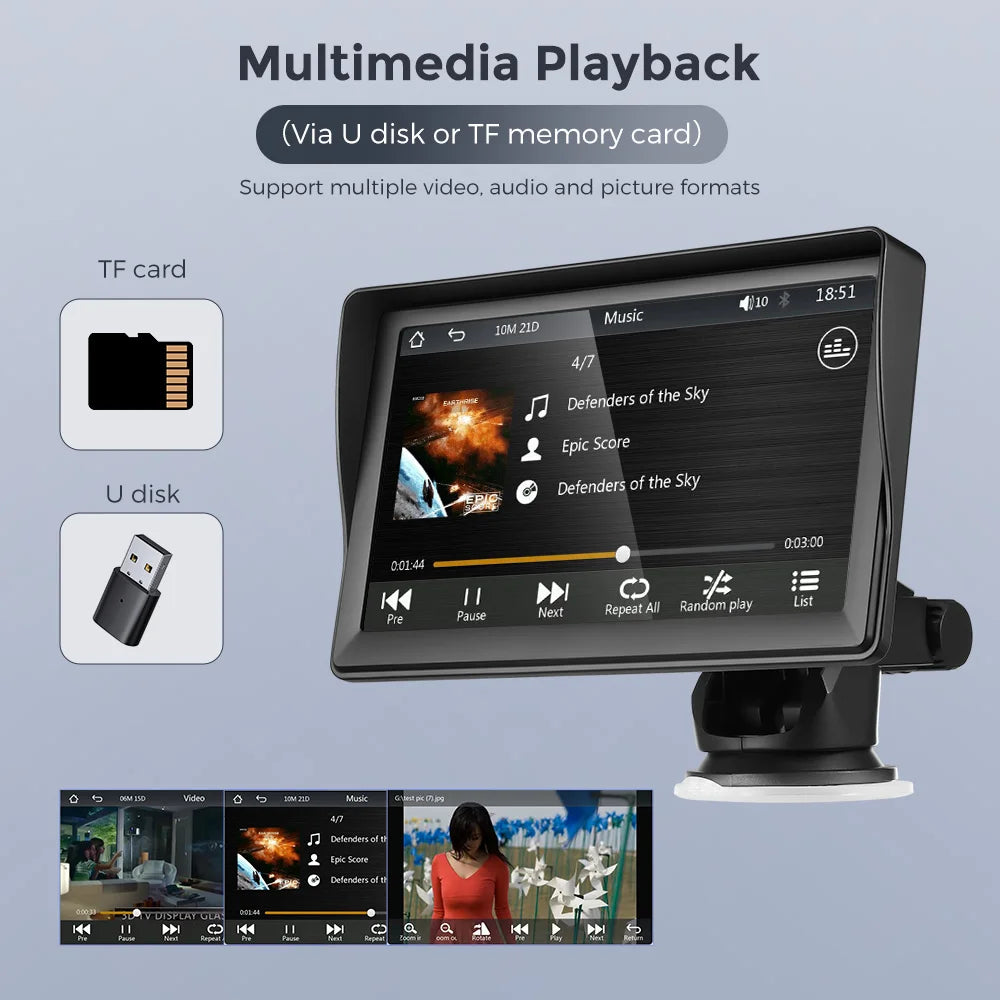 Reproductor Multimedia estéreo portátil para coche, Radio inalámbrica con Android, 7 pulgadas, transmisor FM, BT, WiFi, AUX, pantalla USB