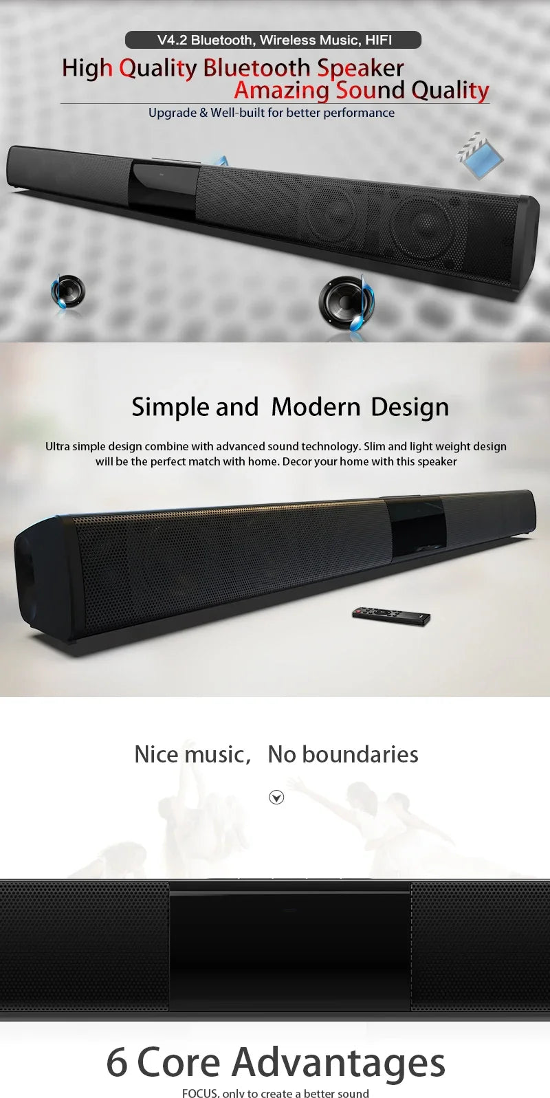 Barra de sonido súper potente, altavoz inalámbrico portátil con Bluetooth, estéreo envolvente, caja de sonido para TV en casa, Subwoofer, Radio FM, caixa de som