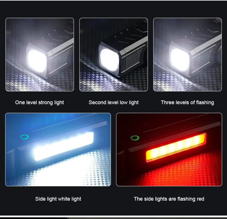 Luz de trabajo LED recargable por USB, linterna COB de 1000 lúmenes con indicador de capacidad de energía, linterna con mango para reparación de automóviles al aire libre