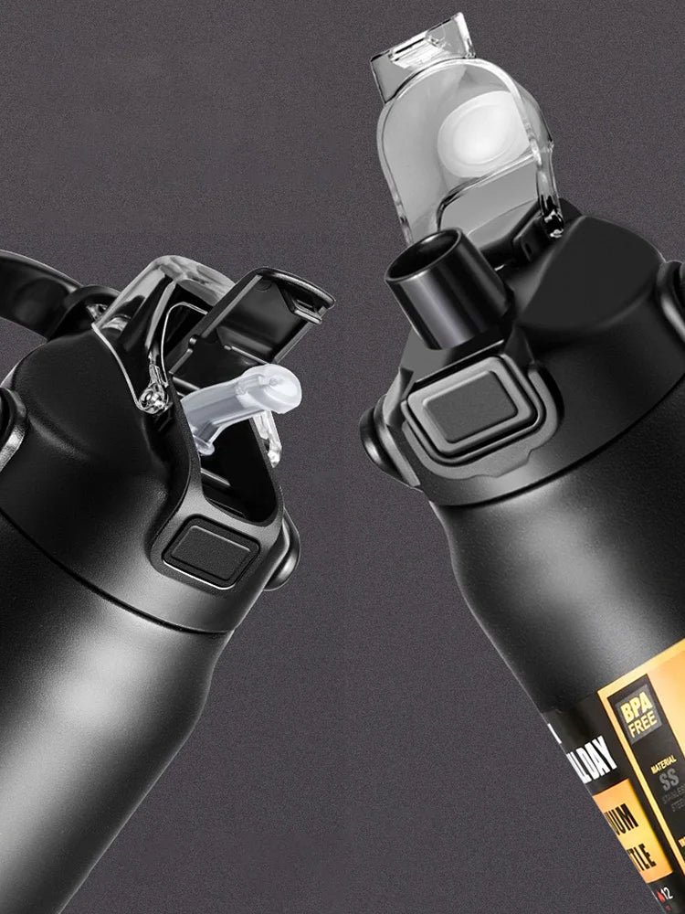 Termo portátil para exteriores, taza térmica de acero inoxidable 304, frascos de vacío, botella de agua deportiva fría y caliente con pajita