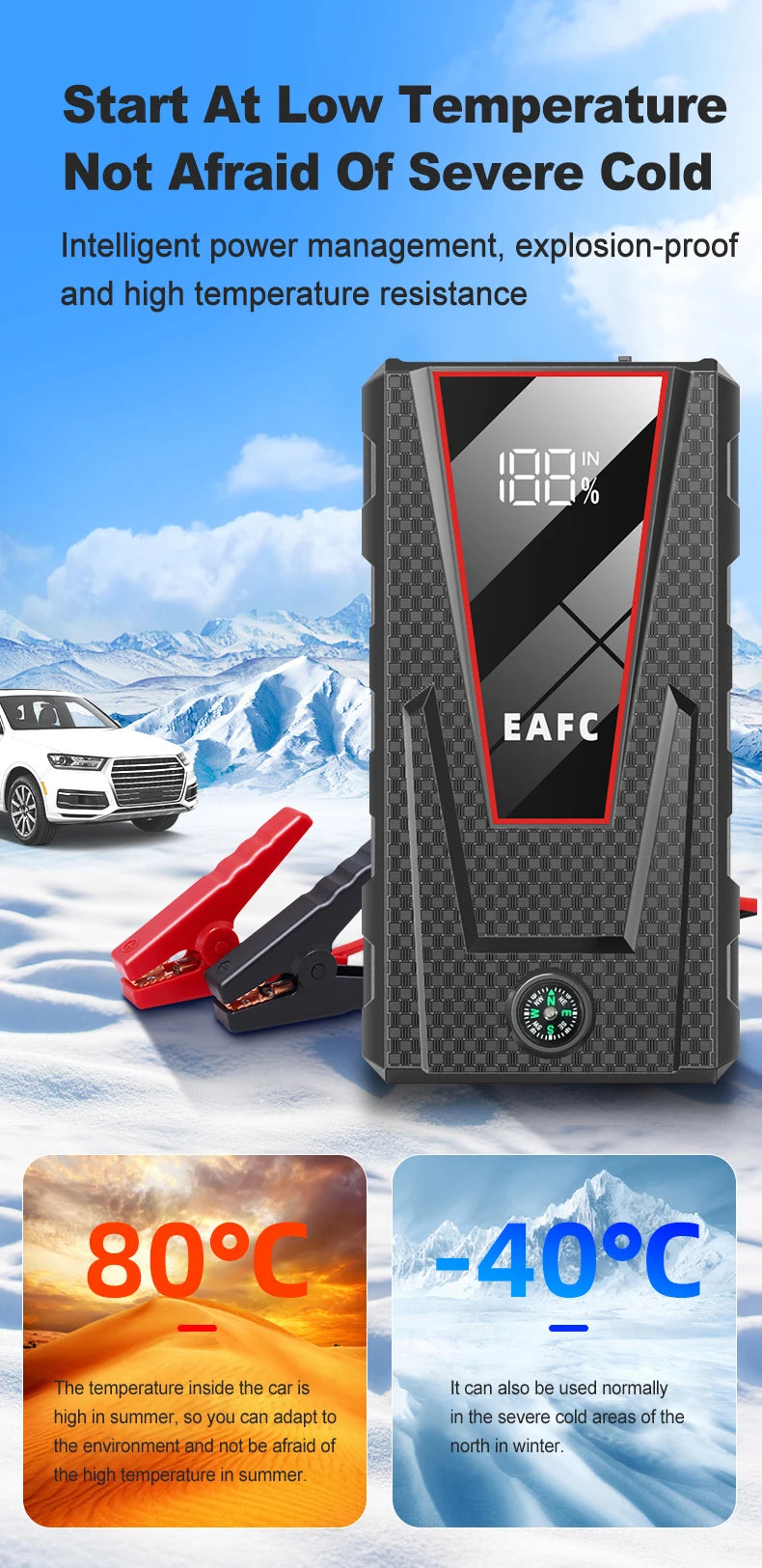 Arrancador de batería portátil para coche, dispositivo de arranque de 12V para gasolina, 4.0L, diésel, 2.0L, 1200A