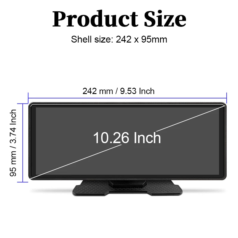 Reproductor de vídeo Multimedia con Radio para espejo de coche de 10,26 pulgadas, pantalla Universal inalámbrica Carplay Android Auto con Bluetooth AUX USB