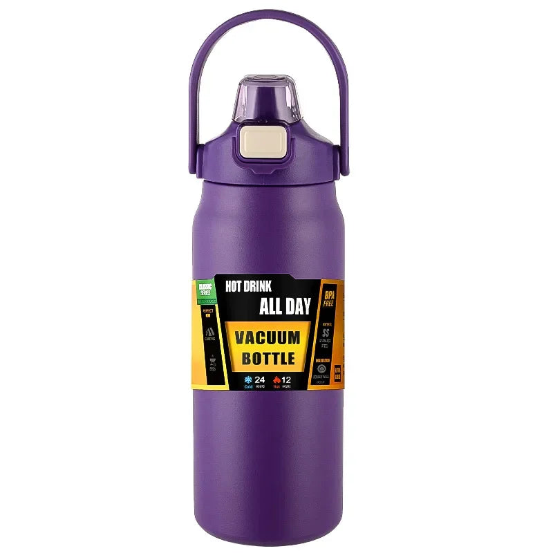 Termo portátil para exteriores, taza térmica de acero inoxidable 304, frascos de vacío, botella de agua deportiva fría y caliente con pajita