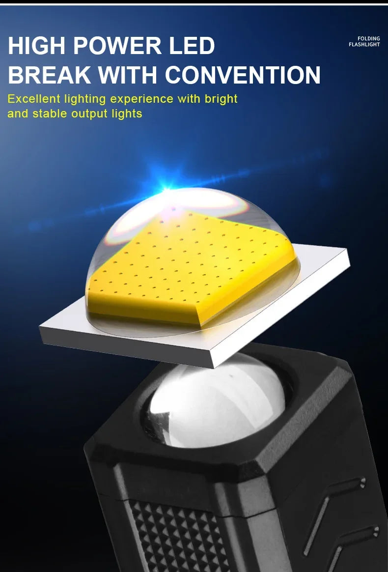 Luz de trabajo LED recargable por USB, linterna COB de 1000 lúmenes con indicador de capacidad de energía, linterna con mango para reparación de automóviles al aire libre