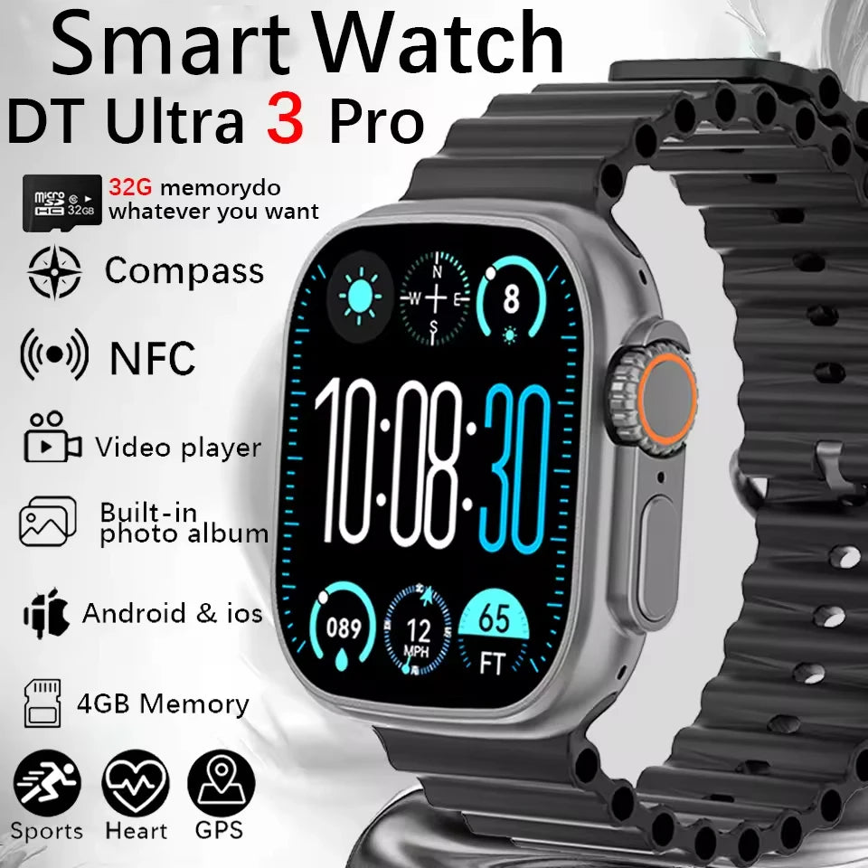 DT Ultra 3 Smartwatch pantalla Amoled 4GB reproductor MP3 MP4 Bluetooth red compartido aplicación tienda ChatGPT reloj inteligente AI hombre Sportwatch
