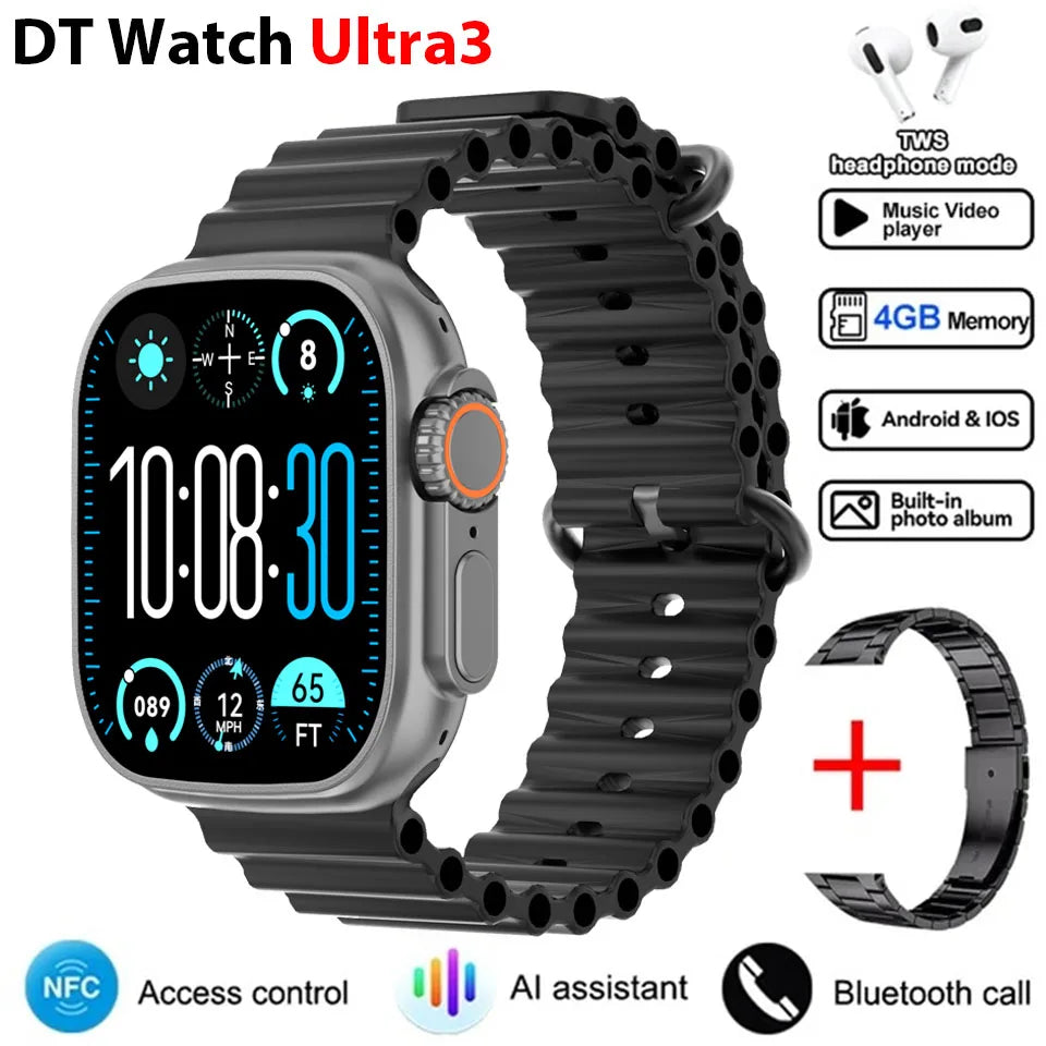 DT Ultra 3 Smartwatch pantalla Amoled 4GB reproductor MP3 MP4 Bluetooth red compartido aplicación tienda ChatGPT reloj inteligente AI hombre Sportwatch