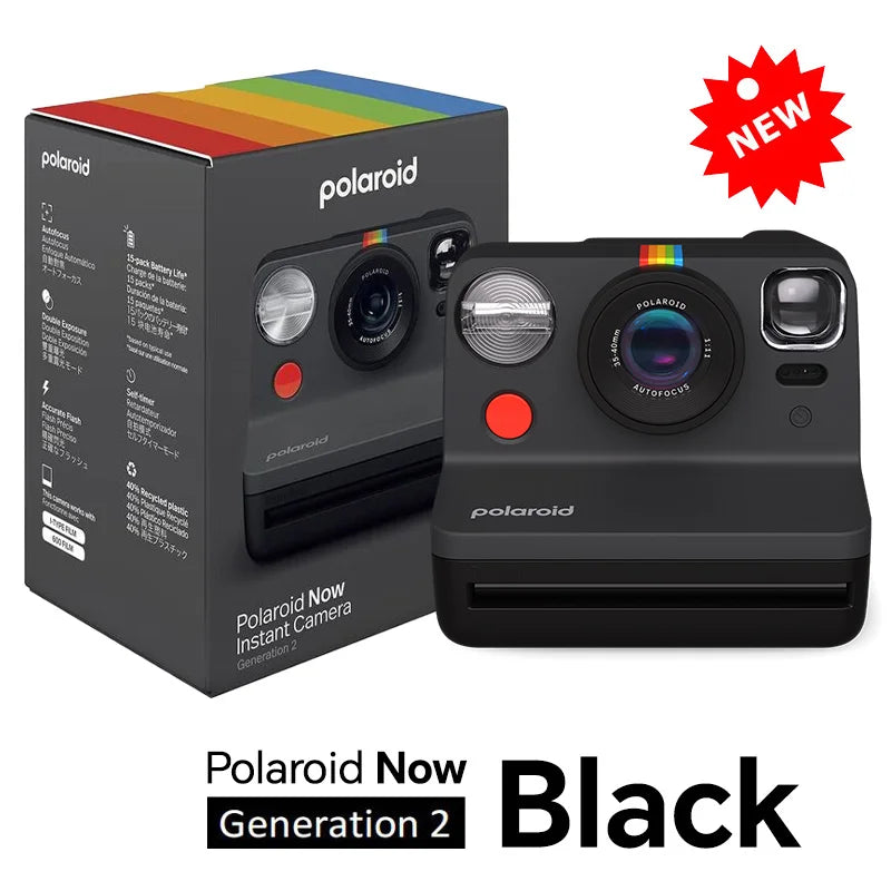 Polaroid Now + cámara controlada por aplicación, película instantánea Tipo I de segunda generación, Bluetooth conectado