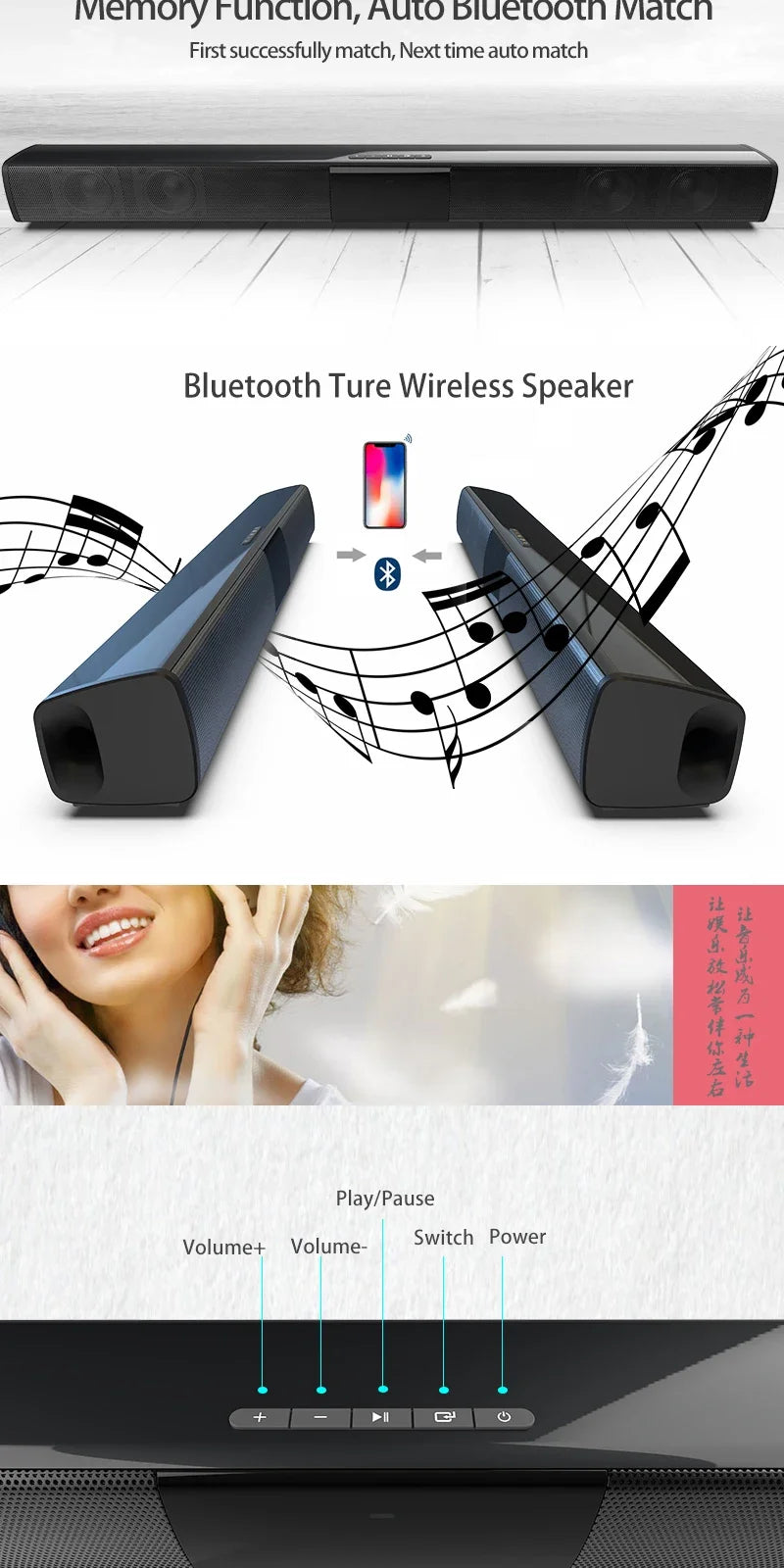Barra de sonido súper potente, altavoz inalámbrico portátil con Bluetooth, estéreo envolvente, caja de sonido para TV en casa, Subwoofer, Radio FM, caixa de som