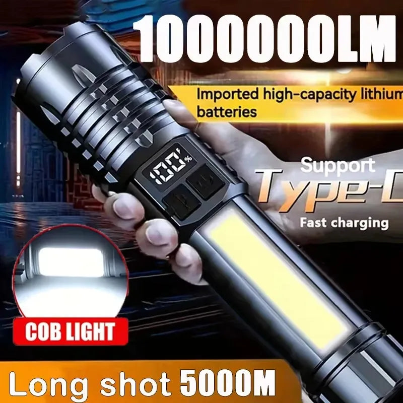 Linterna LED de alta potencia potente linterna COB recargable de TYPE-C con antorcha de luz lateral para acampar al aire libre senderismo