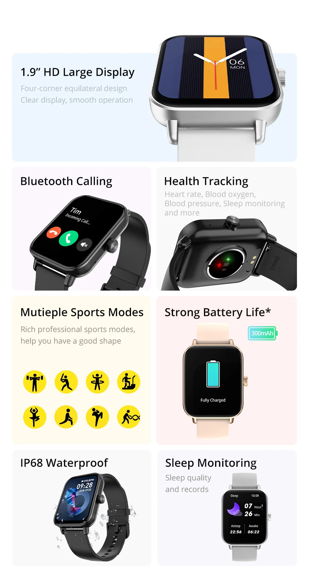 Reloj inteligente COLMI P81 con llamadas de voz, pantalla Ultra de 1,9 pulgadas, Monitor de salud 24H, más de 100 modos deportivos, reloj inteligente Bluetooth para hombres y mujeres