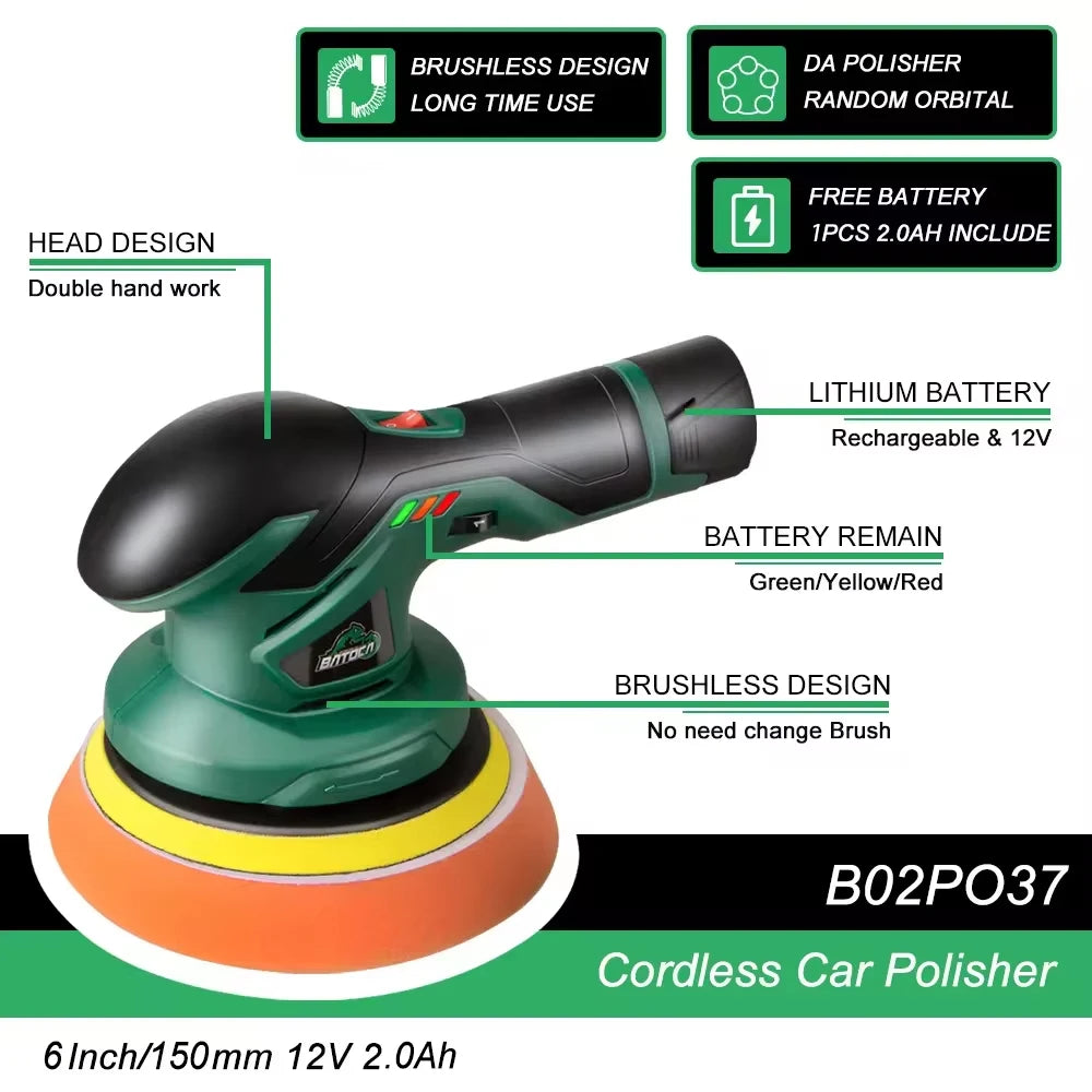 BATOCA-pulidora inalámbrica para coche, máquina de pulido de doble acción, herramientas eléctricas de ajuste, 12V