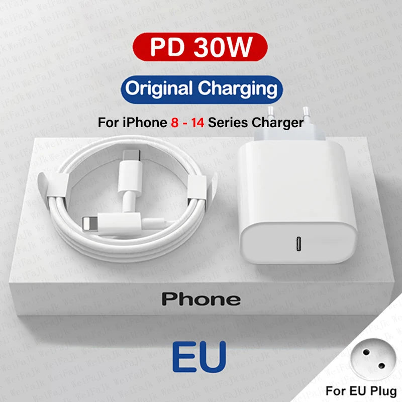 For Apple Original 30W Type C Quick Charger For iPhone 16 15 14 13 12 11 Pro Max Mini X XS XR 8 Plus Fast Charging Charge Cable