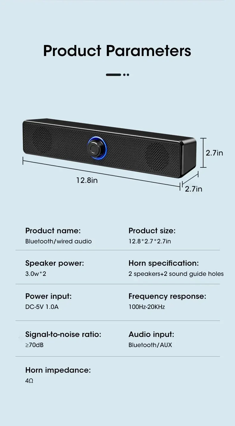 Altavoz envolvente 4D con Bluetooth, sistema de sonido de cine en casa, barra de sonido de ordenador para TV, Subwoofer, estéreo con cable, graves potentes