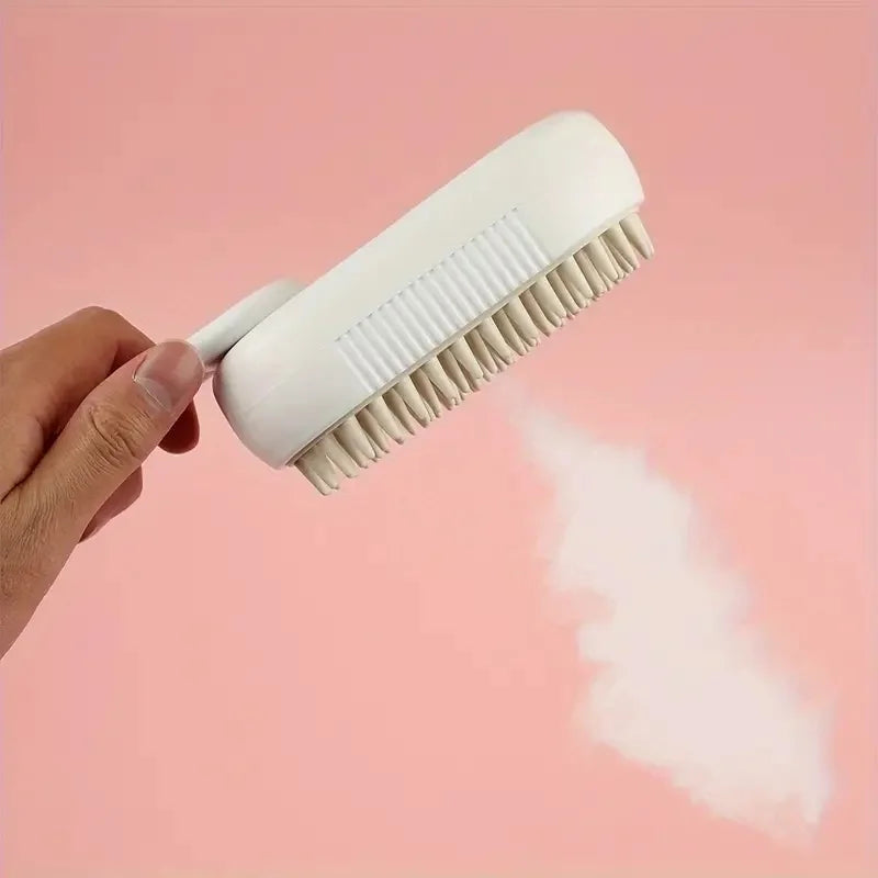 Cepillo de masaje en aerosol para perros y gatos, pulverizador de vapor de un botón, cepillo de depilación flotante giratorio plegable para baño, peine