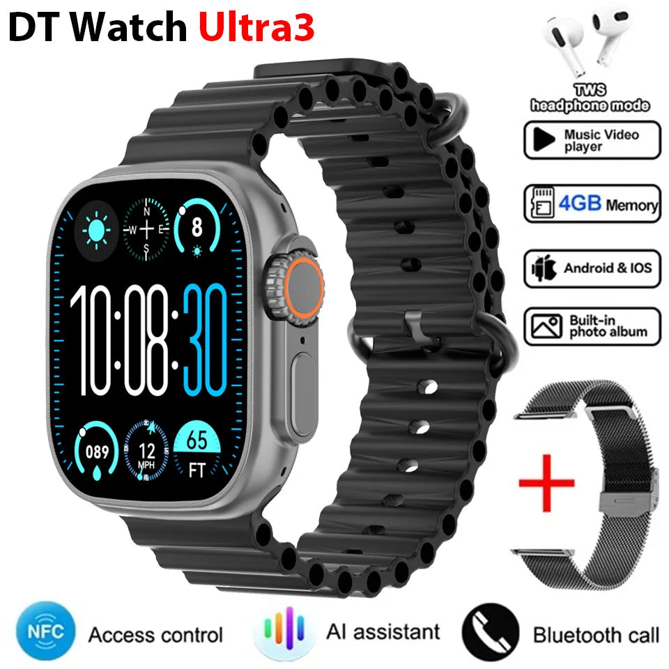 DT Ultra 3 Smartwatch pantalla Amoled 4GB reproductor MP3 MP4 Bluetooth red compartido aplicación tienda ChatGPT reloj inteligente AI hombre Sportwatch