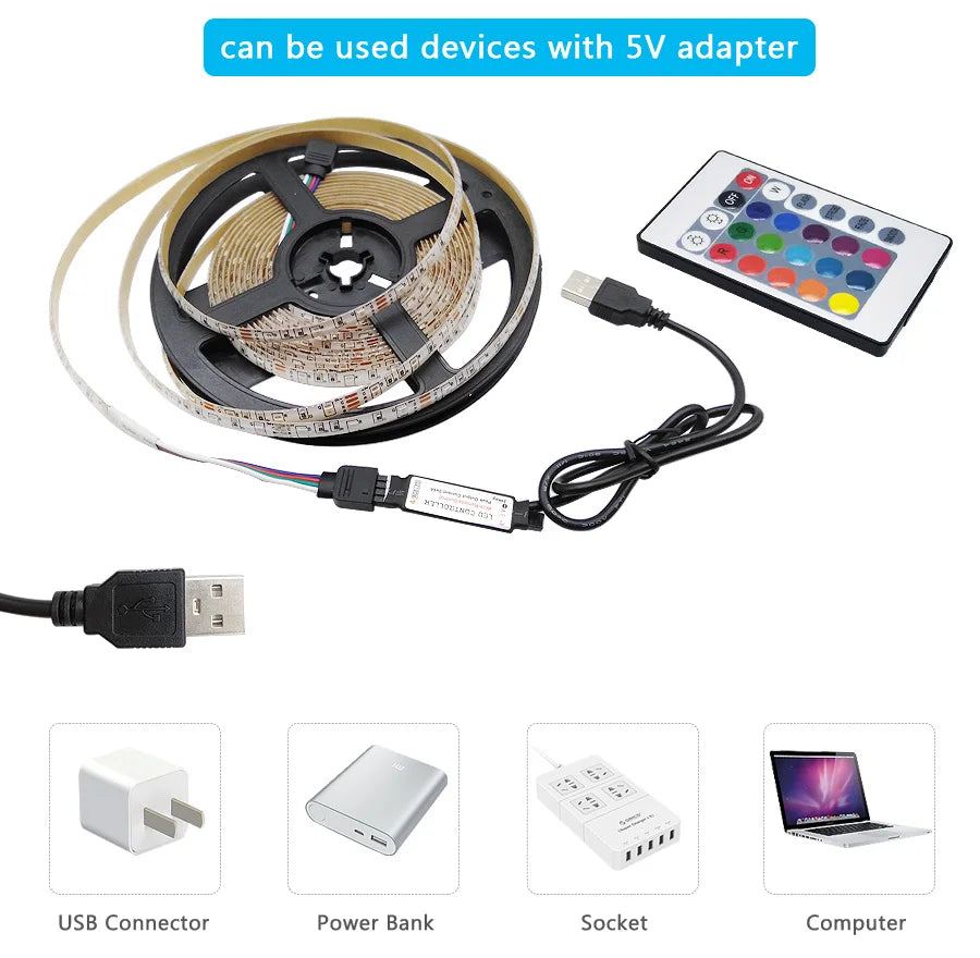 Tira de luces Led Usb 5V 5050, luz Led inteligente para pared, habitación, Bluetooth, Wifi, Alexa 15, 20 metros, cinta Rgb, retroiluminación de Tv, cinta Led, Luces