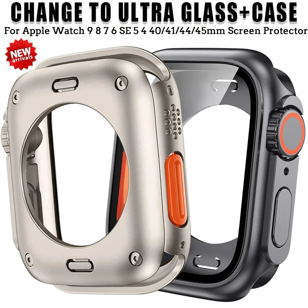 Funda protectora de pantalla para Apple Watch 45mm 44mm 40mm 41mm funda dura de parachoques trasero delantero de PC iwatch 9 8 7 SE 6 5 4 cambio a Ultra