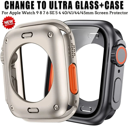 Funda protectora de pantalla para Apple Watch 45mm 44mm 40mm 41mm funda dura de parachoques trasero delantero de PC iwatch 9 8 7 SE 6 5 4 cambio a Ultra