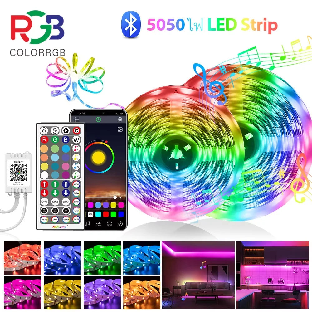 Luces de tira LED Tiras de luz inteligentes con control de aplicaciones Luces LED RGB para dormitorio, sincronización de música que cambia de color