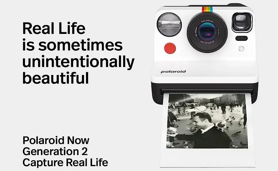 Polaroid Now + cámara controlada por aplicación, película instantánea Tipo I de segunda generación, Bluetooth conectado