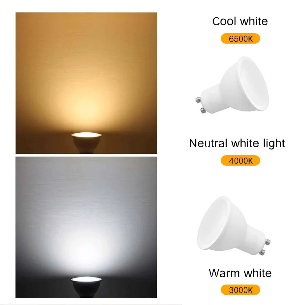 10 Uds bombilla de foco LED GU10 220V 5W/7W alto Lumen 3000K/4000K/6500K lámpara de luz LED para decoración del hogar