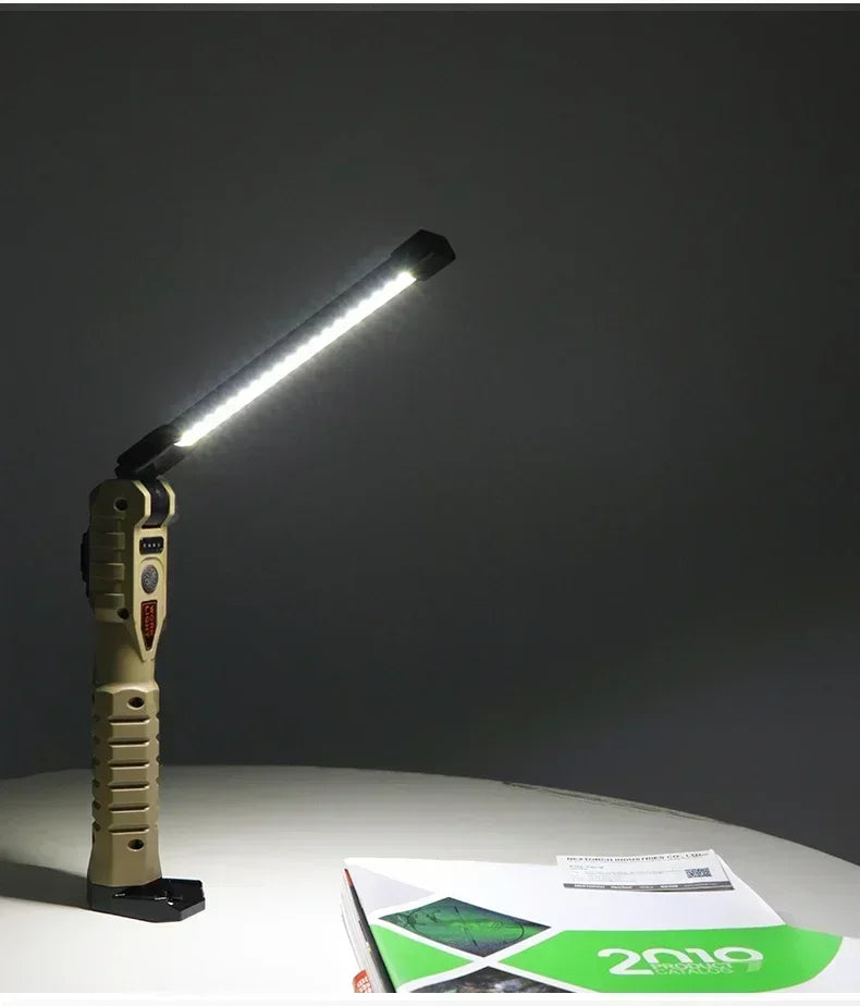 Luz de trabajo LED recargable por USB, linterna COB de 1000 lúmenes con indicador de capacidad de energía, linterna con mango para reparación de automóviles al aire libre