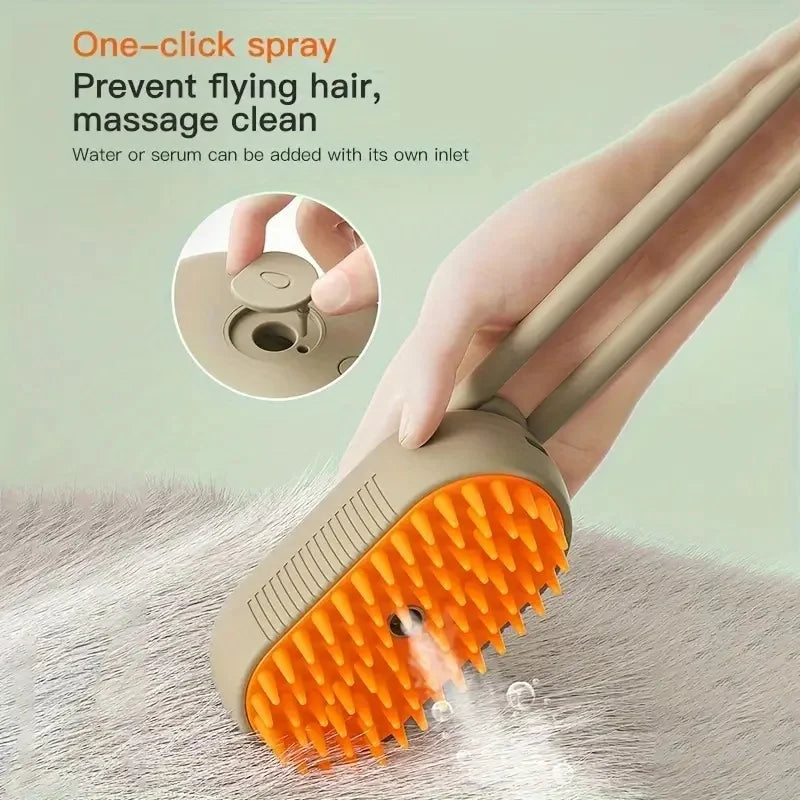Cepillo de masaje en aerosol para perros y gatos, pulverizador de vapor de un botón, cepillo de depilación flotante giratorio plegable para baño, peine