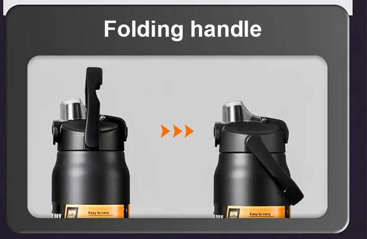 Termo portátil para exteriores, taza térmica de acero inoxidable 304, frascos de vacío, botella de agua deportiva fría y caliente con pajita