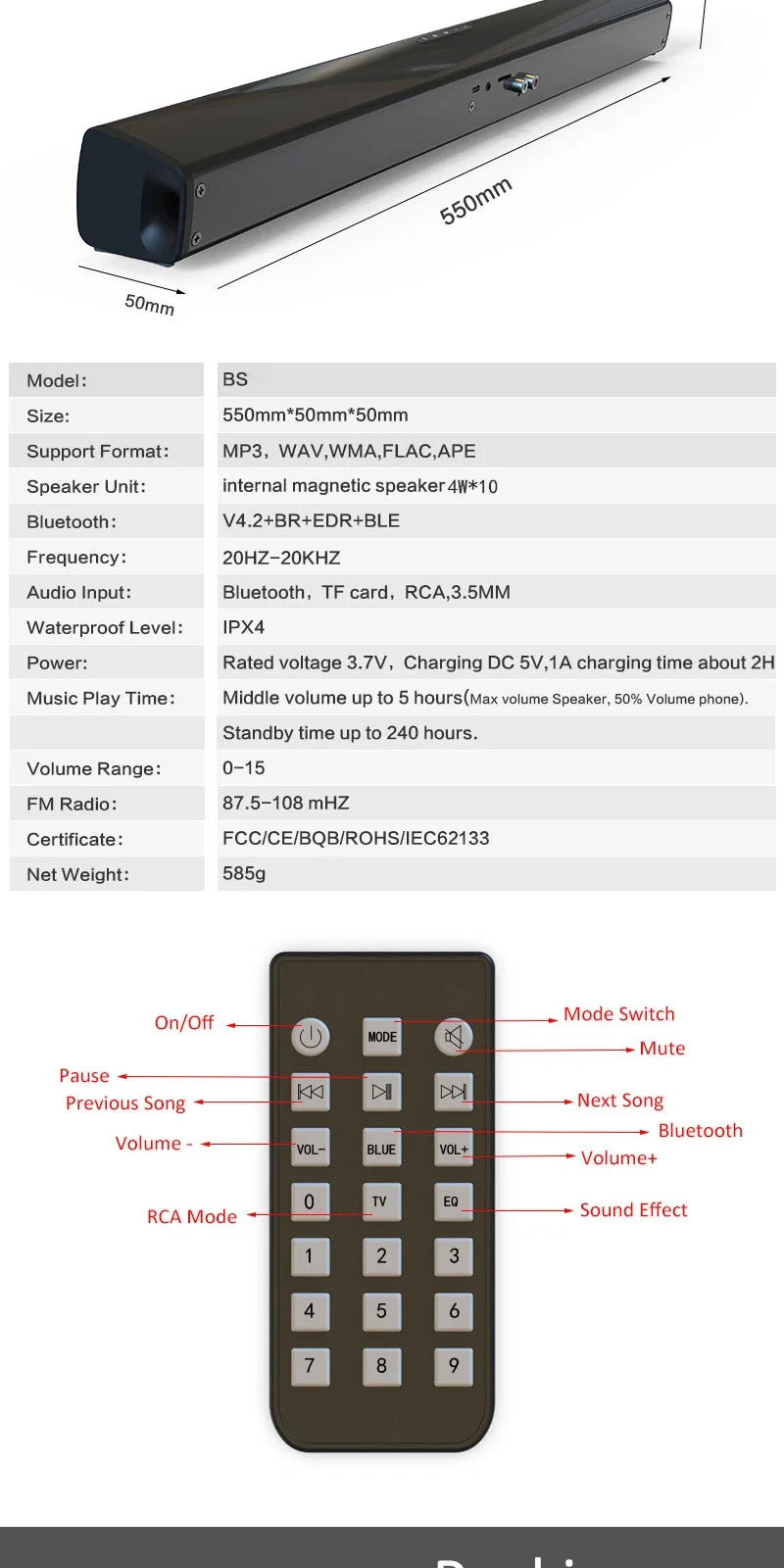 Barra de sonido súper potente, altavoz inalámbrico portátil con Bluetooth, estéreo envolvente, caja de sonido para TV en casa, Subwoofer, Radio FM, caixa de som