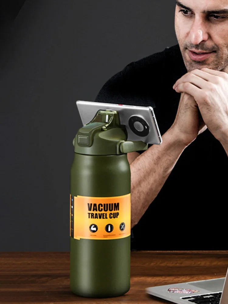Termo portátil para exteriores, taza térmica de acero inoxidable 304, frascos de vacío, botella de agua deportiva fría y caliente con pajita