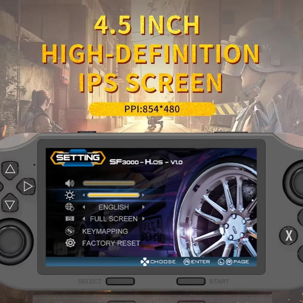 Consola de videojuegos portátil Retro SF3000, sistema Linux, pantalla IPS de 4,5 pulgadas, 854x480, reproductor de vídeo portátil de bolsillo de 3000mAh