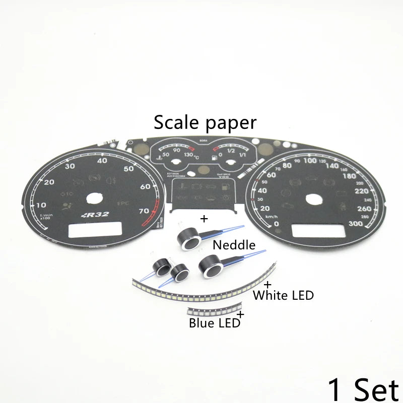 Instrumento de tablero, aguja azul, fondo blanco, escala de papel, luz LED, reequipamiento para VW Bora MK4 Golf 4 R32 Metro 300