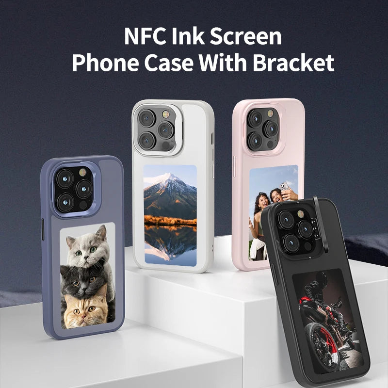 Nueva Funda Digital con pantalla de E ink de 4,0 pulgadas para iPhone 16 16e 15 14 13pro max NFC foto personalizada Funda trasera móvil con soporte