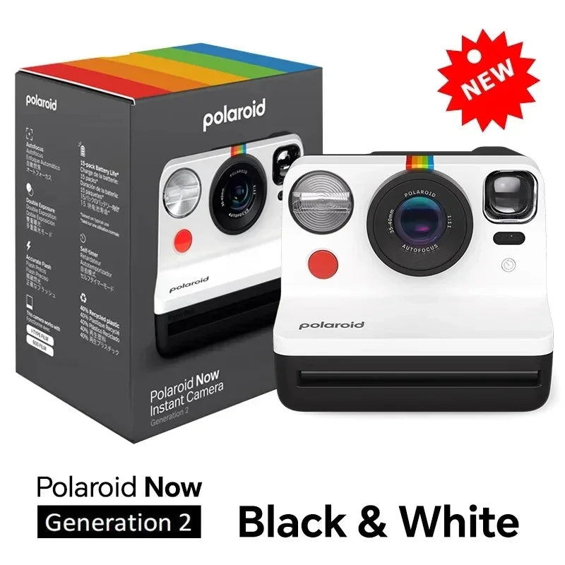 Polaroid Now + cámara controlada por aplicación, película instantánea Tipo I de segunda generación, Bluetooth conectado