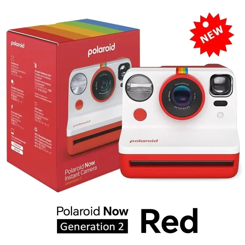 Polaroid Now + cámara controlada por aplicación, película instantánea Tipo I de segunda generación, Bluetooth conectado