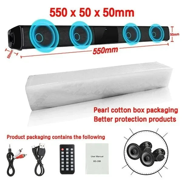 Barra de sonido súper potente, altavoz inalámbrico portátil con Bluetooth, estéreo envolvente, caja de sonido para TV en casa, Subwoofer, Radio FM, caixa de som