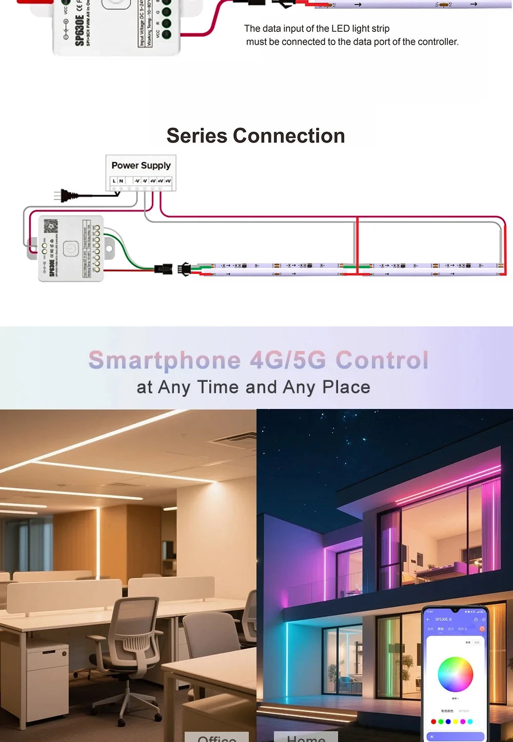 FCOB WS2811 tira de LED RGB COB direccionable 12v 24v 720LEDs/m SP530E 2,4 GHz controlador Bluetooth y control remoto RC3/RB3 1m2m3m4m5m conjuntos