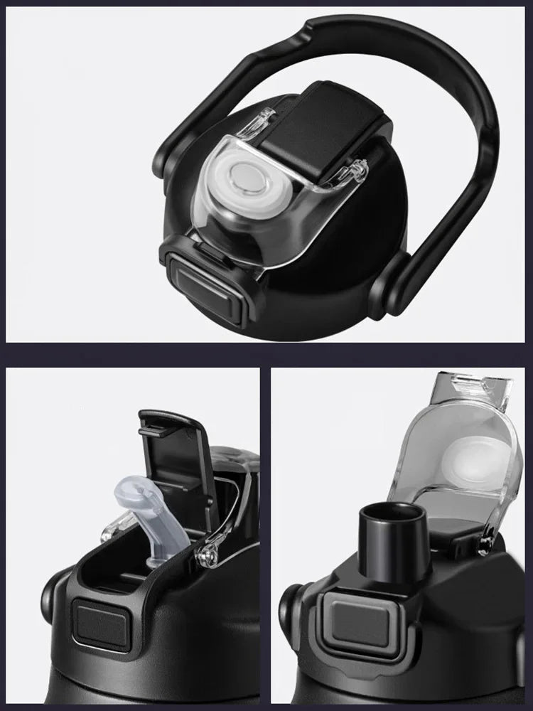 Termo portátil para exteriores, taza térmica de acero inoxidable 304, frascos de vacío, botella de agua deportiva fría y caliente con pajita