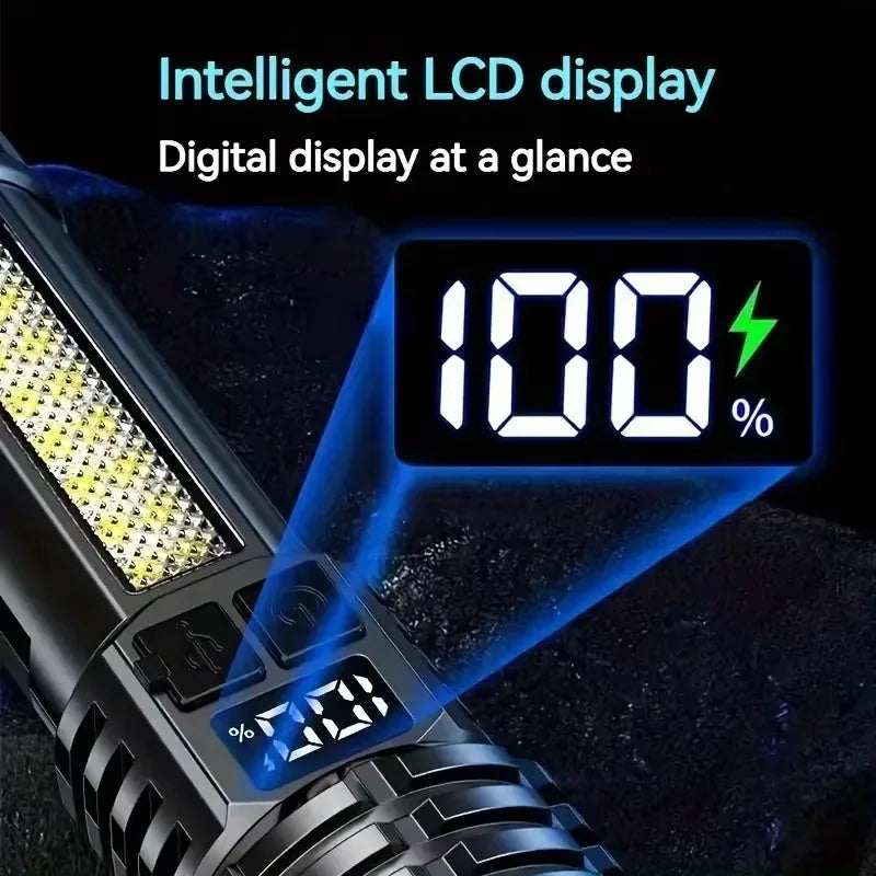 Linterna LED de alta potencia potente linterna COB recargable de TYPE-C con antorcha de luz lateral para acampar al aire libre senderismo