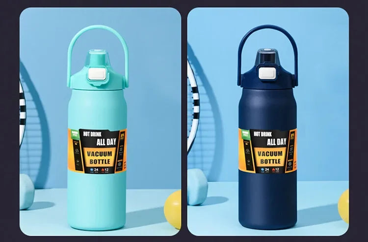 Termo portátil para exteriores, taza térmica de acero inoxidable 304, frascos de vacío, botella de agua deportiva fría y caliente con pajita