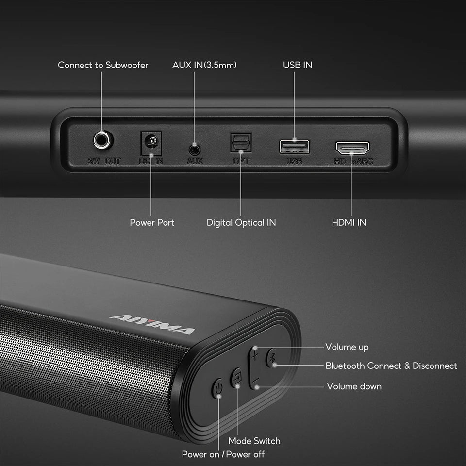AIYIMA S07 Dolby -Barra de sonido 2,1, Subwoofer inalámbrico de 150W, altavoz de sistema 3D para TV, Bluetooth, HDMI/Aux/Opt/USB