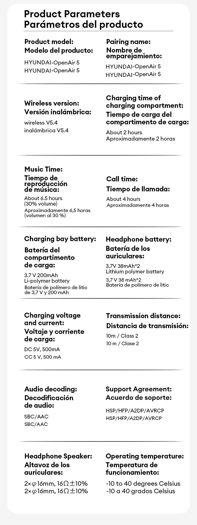 Choice HYUNDAI Openair5 AI auriculares de traducción Bluetooth tipo oreja colgante AI inteligente más de 100 idiomas reunión auricular regalo