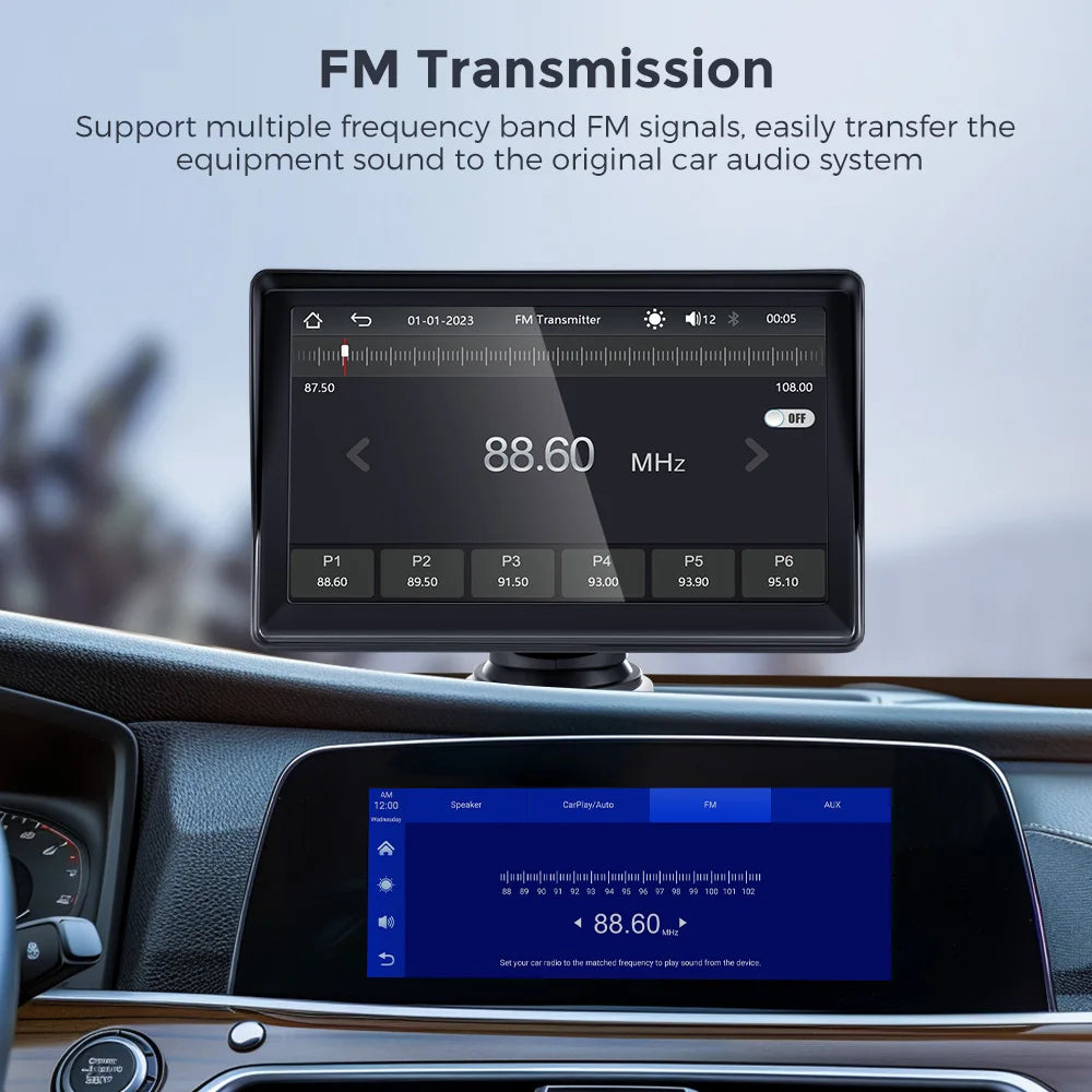 Reproductor Multimedia estéreo portátil para coche, Radio inalámbrica con Android, 7 pulgadas, transmisor FM, BT, WiFi, AUX, pantalla USB