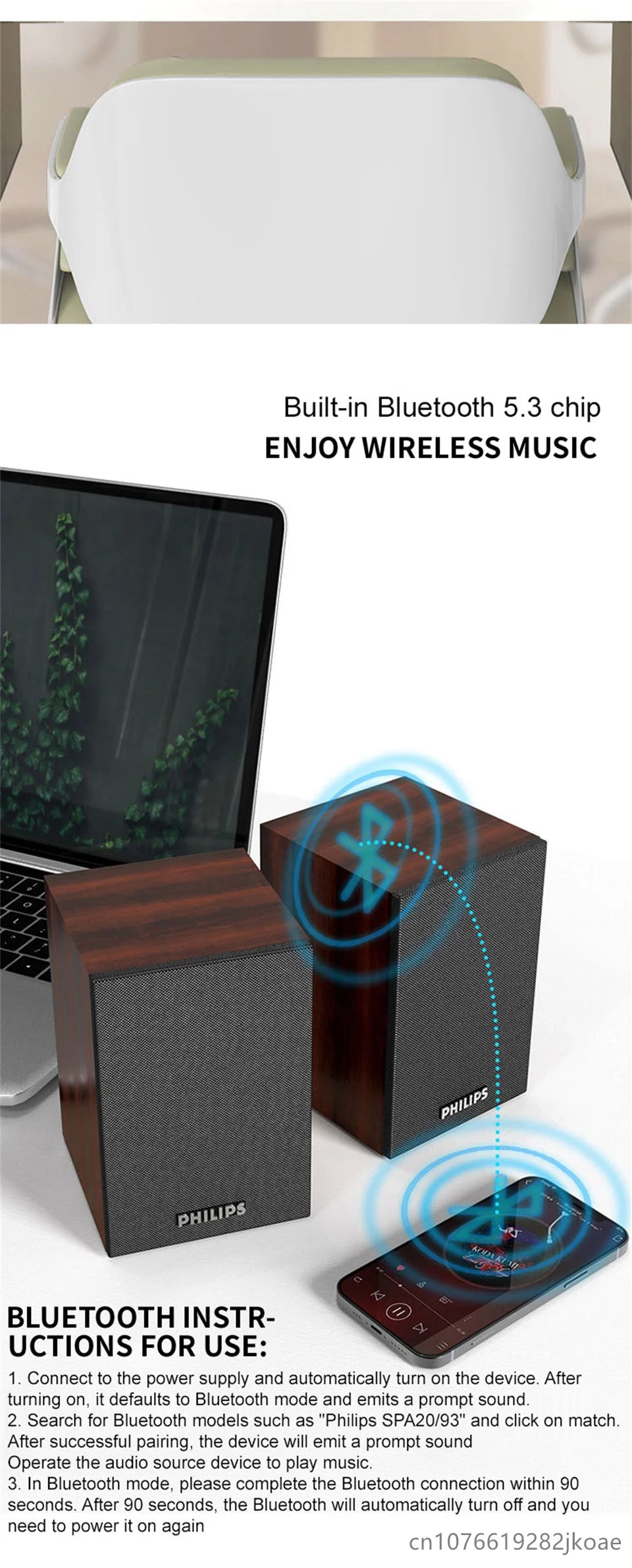 Philips SPA20 Altavoz Bluetooth con sonido envolvente de 360 grados Bluetooth Estéreo inalámbrico para computadora Macbook Laptop