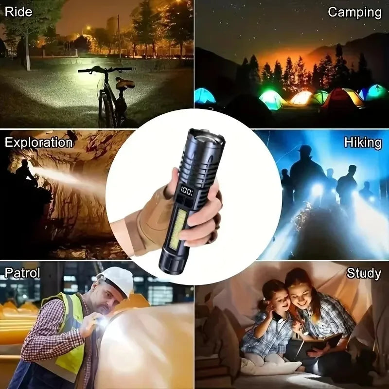Linterna LED de alta potencia potente linterna COB recargable de TYPE-C con antorcha de luz lateral para acampar al aire libre senderismo