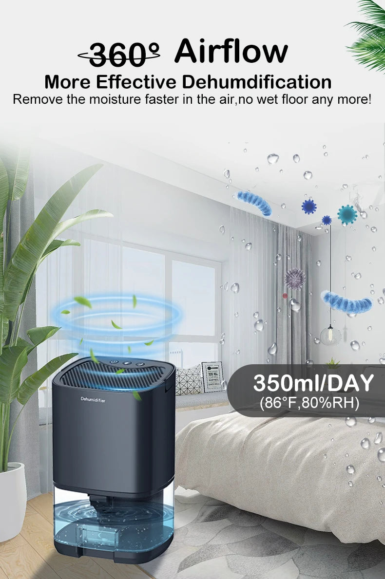 Deshumidificador de aire portátil, máquina absorbente de humedad silenciosa, secador de aire para el hogar, dormitorio, oficina, cocina, desodorante, enchufe UE/EE. UU.