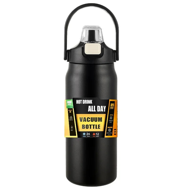 Termo portátil para exteriores, taza térmica de acero inoxidable 304, frascos de vacío, botella de agua deportiva fría y caliente con pajita