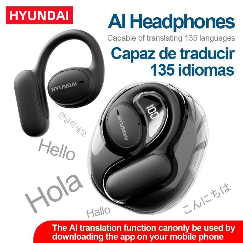 Choice HYUNDAI Openair5 AI auriculares de traducción Bluetooth tipo oreja colgante AI inteligente más de 100 idiomas reunión auricular regalo